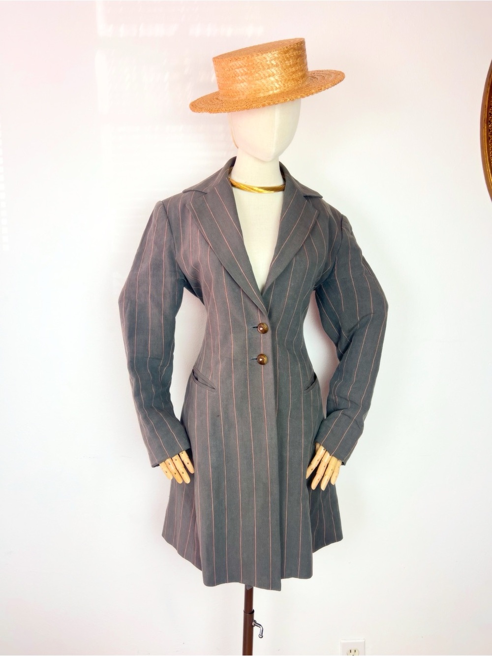 KALINKA New York 90’s Vintage Tailored Gray Pinstriped Women's Blazer Coat 8 M